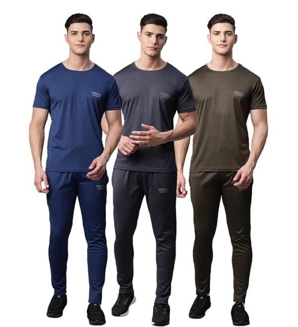 Mack Jonney Men Polyester Blend MACK Jonnney Dryfit Solid Lycra Tracksuit Co-Ord Sets (Pack Of 3)-Dryfit_T_D10_Blu_Gry_L.Gry_06-P