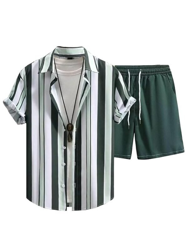 Green White LINE Design Mens Half Sleeves Cords Cotton Material