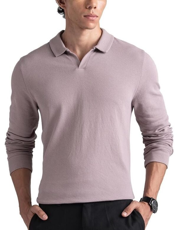 DAMENSCH Statement Waffle Johnny Collar Full Sleeve Polo with Premium Cotton Blend, Waffle Texture, Colours by High-IQ Dyes Heavy Weight Fabric T-Shirt for Men