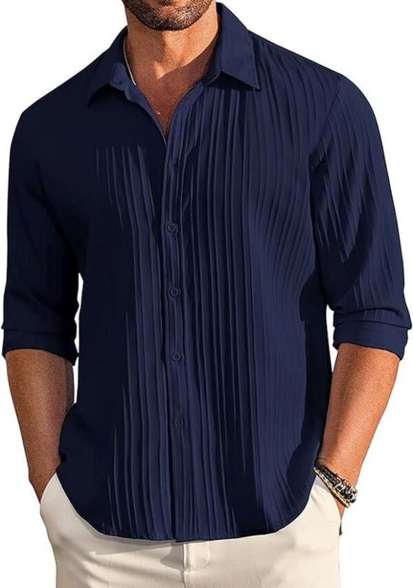 CB-COLEBROOK Men's Casual Button Down Shirts Long Sleeve Linen Shirt Fashion Textured Beach Summer Shirts| Men Stylish Shirt | Men Fancy (Available in Plus Size)