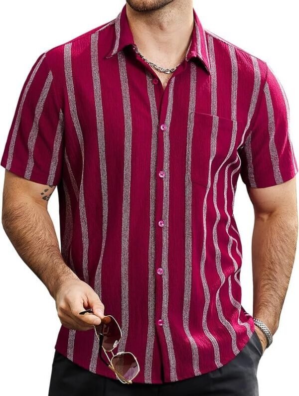Print Cotton Multi-Colored Short Sleeve Button Down Beach Outfits for Men Shirt