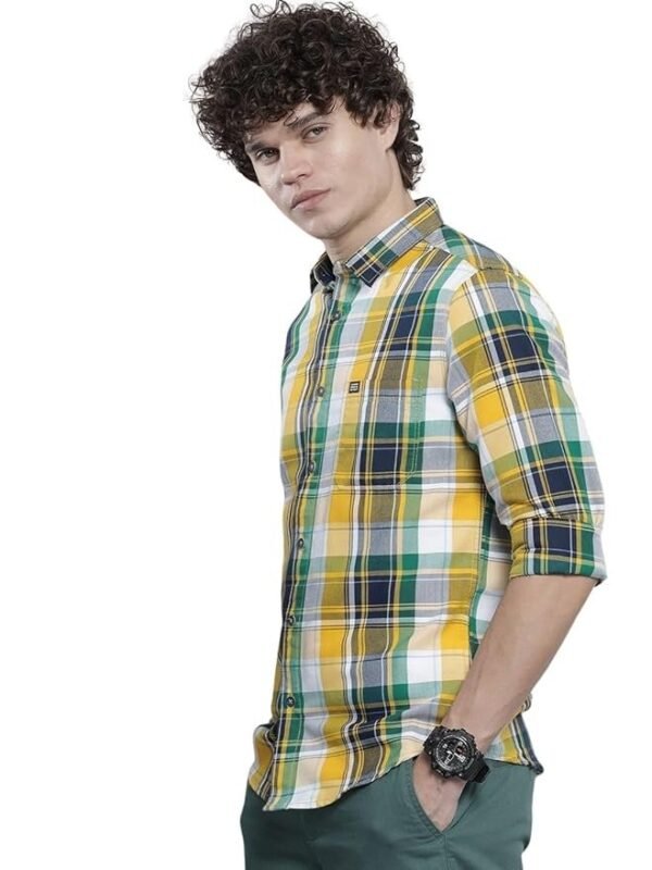 The Indian Garage Co Men's Cotton Regular Fit Checkered Full Sleeves Cutaway Collar Casual Shirt