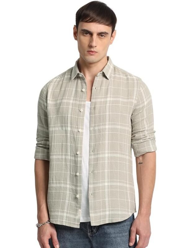 The Bear House Men's Checkered Slim Fit Shirt