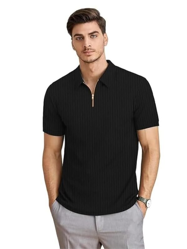 KAJARU Men's Polyster Blend Regular Fit T-Shirt with Half Sleeve Chain Polo Collar V-Neck Standard Length and Classic Style