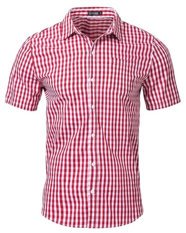 LUYANA Checked Shirts Men's Short Sleeve Casual Shirt Casual Regular Fit Traditional Shirt