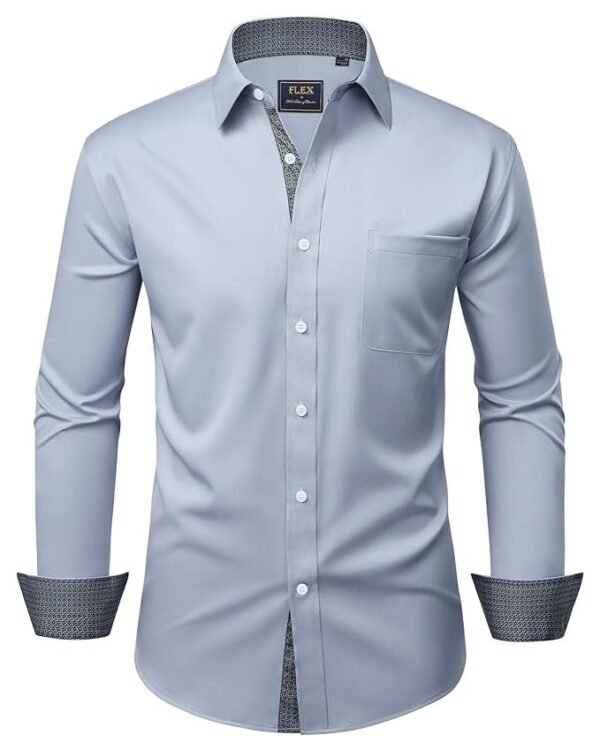 Alimens & Gentle Men's Dress Shirts Long Sleeve Stretch Wrinkle-Free Business Casual Collar Contrast Button Down Shirt