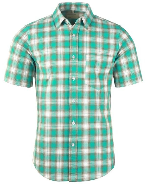 Men's Short Sleeve Button Down Colourful Plaid Work Casual Western Shirt