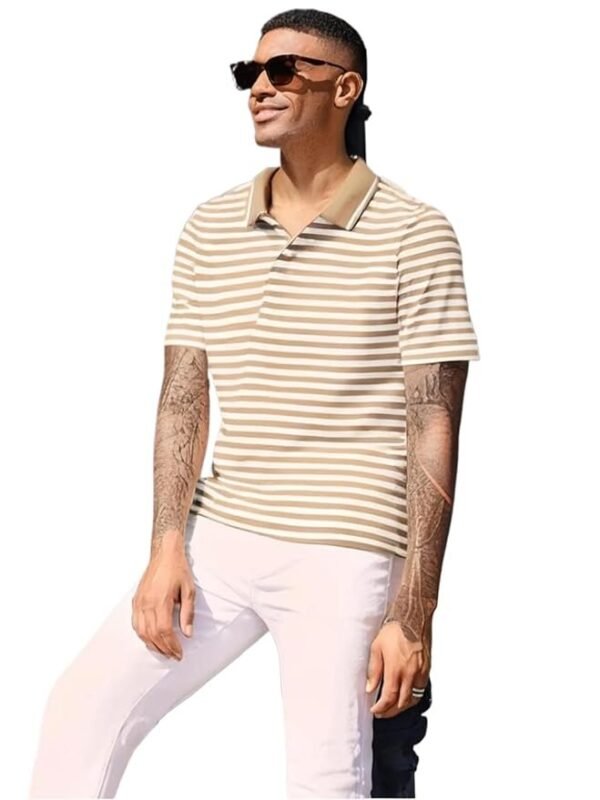Mack Jonney Men's Striped Cotton Rich Polo T Shirt | Collar Tshirts | Half Sleeves | Stripe-Regular