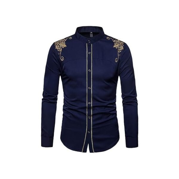 ZAFONI Men Shirts, Spring Style Solid Floral Embroidered Solid Dress Shirts Slim Fit Casual Long Sleeve Shirt