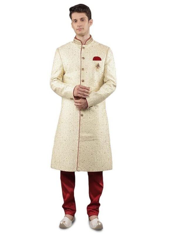 Manish Creations Men's Slim fit Floral Embroidery Ethnic Sherwani Set