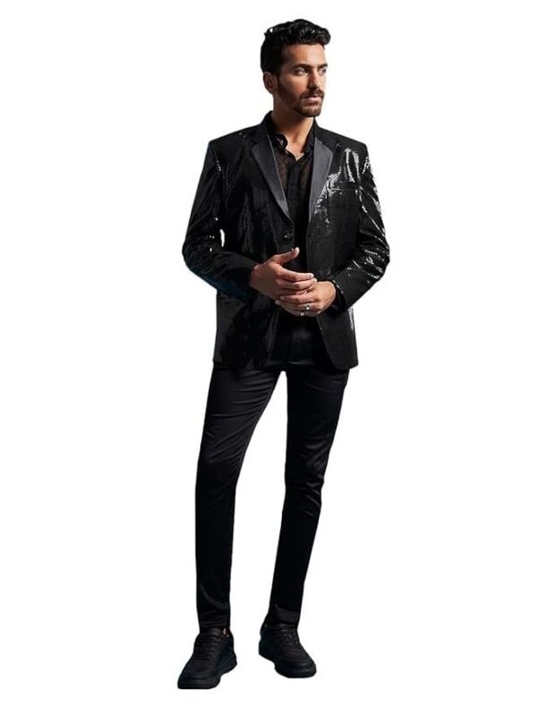 VASTRAMAY Men's Viscose Blazer & Pant Set - Allover Sequined Blazer Versatile to Be Adorned Over Shirt and Trouser