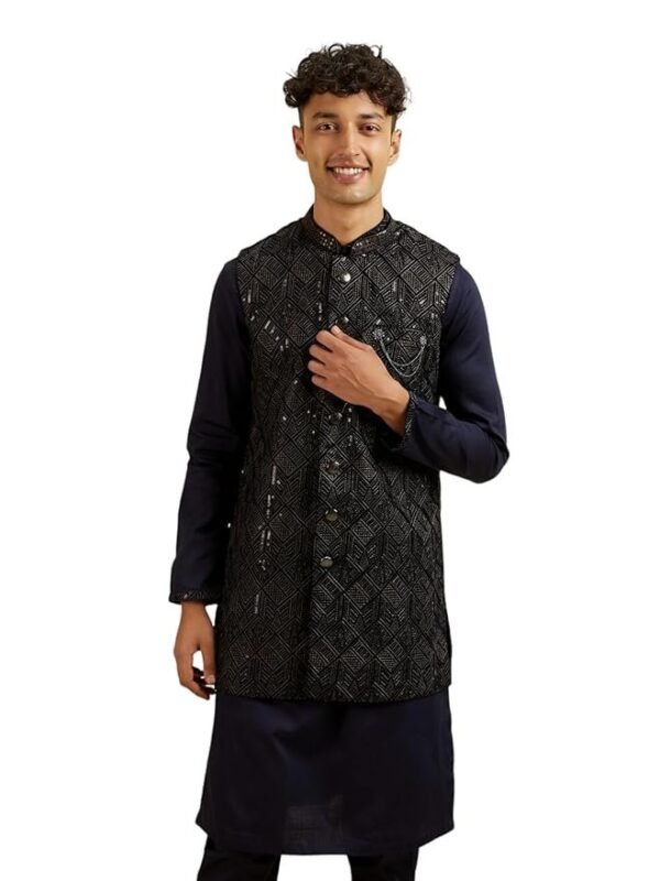 Manyavar Men's Velvet Embroidered|Sequins Jacket Set