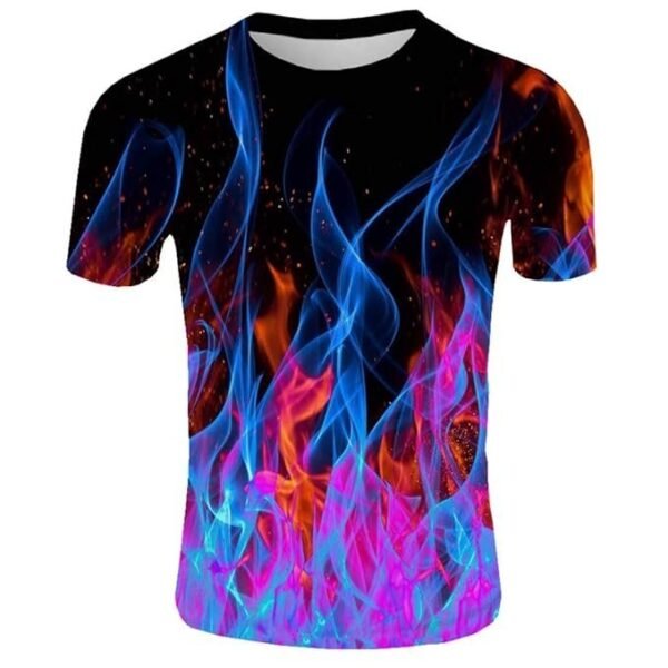 Sunward Men T-Shirt,Men's New Summer T-shirt With Round Neck Short Sleeve Blue Flame 3D Printed Top