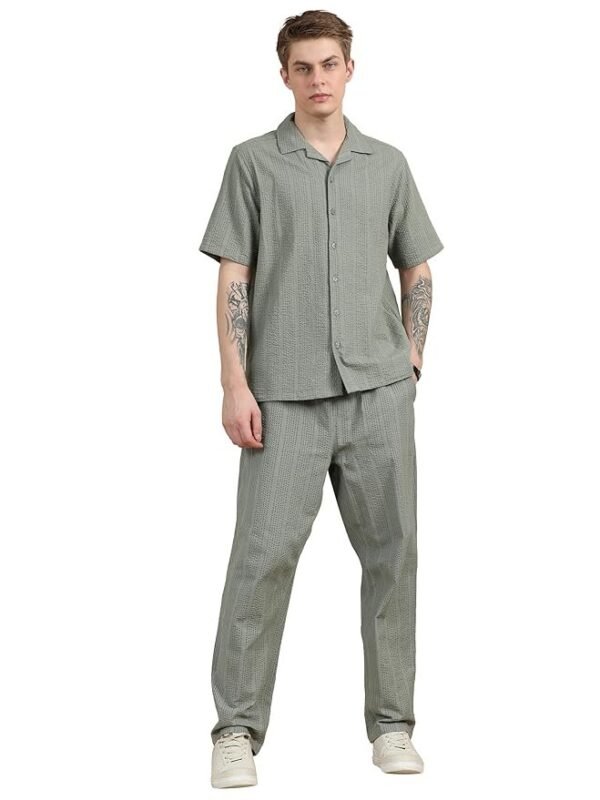 StitchX Men's Textured Seersucker Resort Cotton Shirt & Trouser Co-Ord Set S-2XL