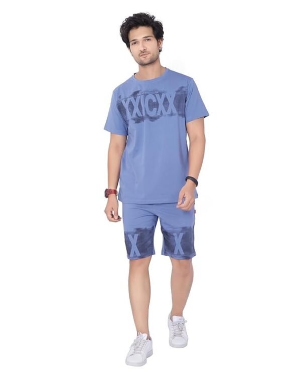 WEET Cotton Round Neck Co-ord Set for Men's Half Sleeve T-Shirt and Shorts, Printed Casual Sleepwear & Loungewear Nightdress Night Suits Set 118