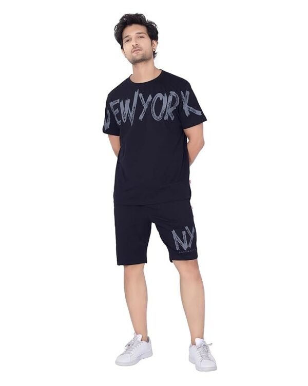 WEET Cotton Round Neck Co-ord Set for Men's Half Sleeve T-Shirt and Shorts, Printed Casual Sleepwear & Loungewear Night Suits Set 117