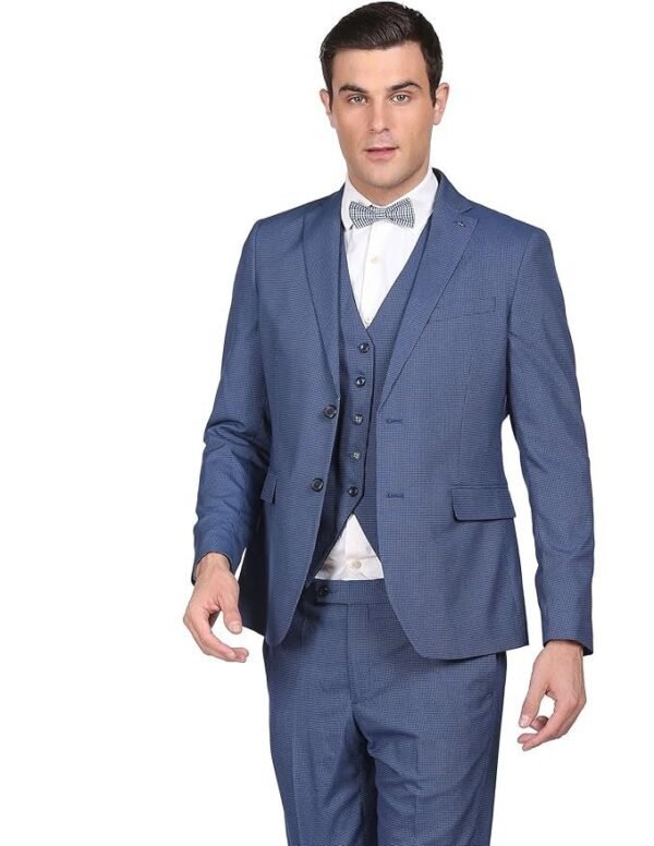 Arrow Polyester Men Blue Reversible Waistcoat Single Breasted Formal Suit Business Pants Set